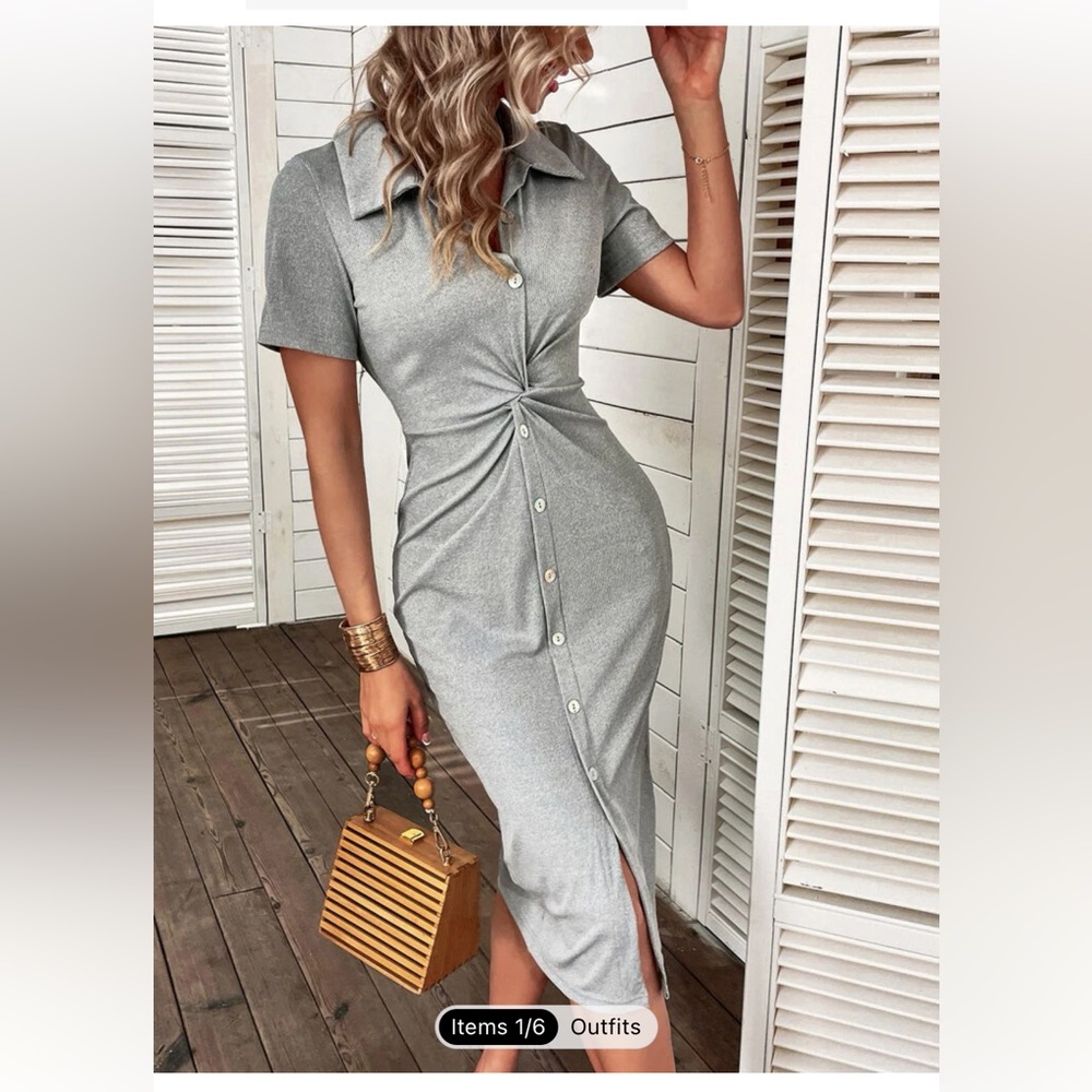 Collard grey button up dress